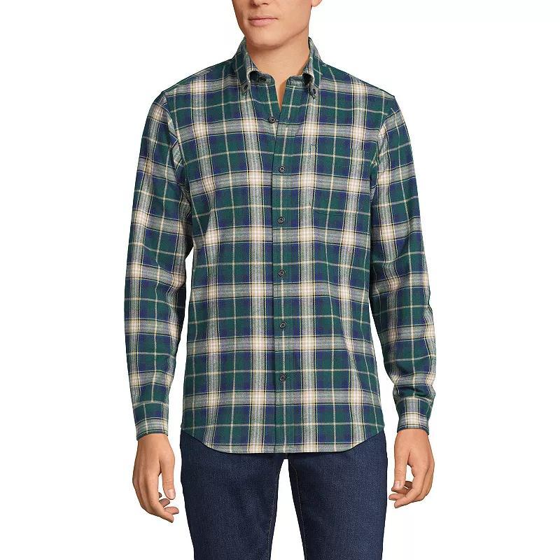 Men's Lands' End Traditional-Fit Flagship Flannel Shirt, Size: XL, Navy Green Plaid Product Image
