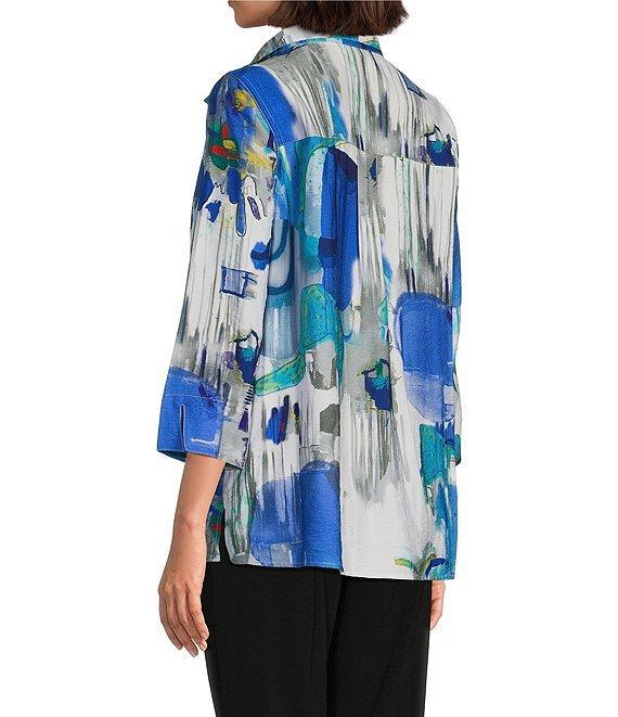 Ali Miles Abstract Print Wire Collar 3/4 Sleeve Button Front Tunic Product Image