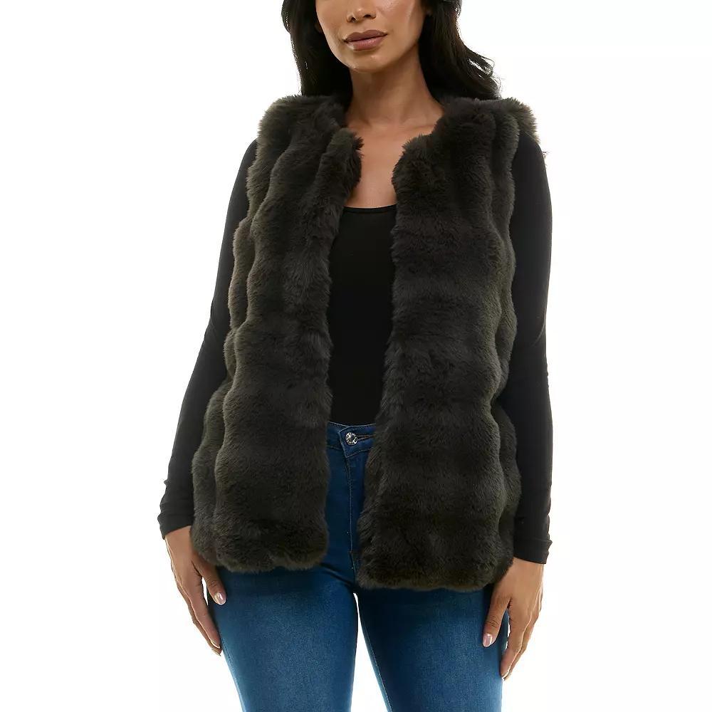 Women's Nina Leonard Collared Faux Fur Vest, Size: XL, Deep Grey Product Image