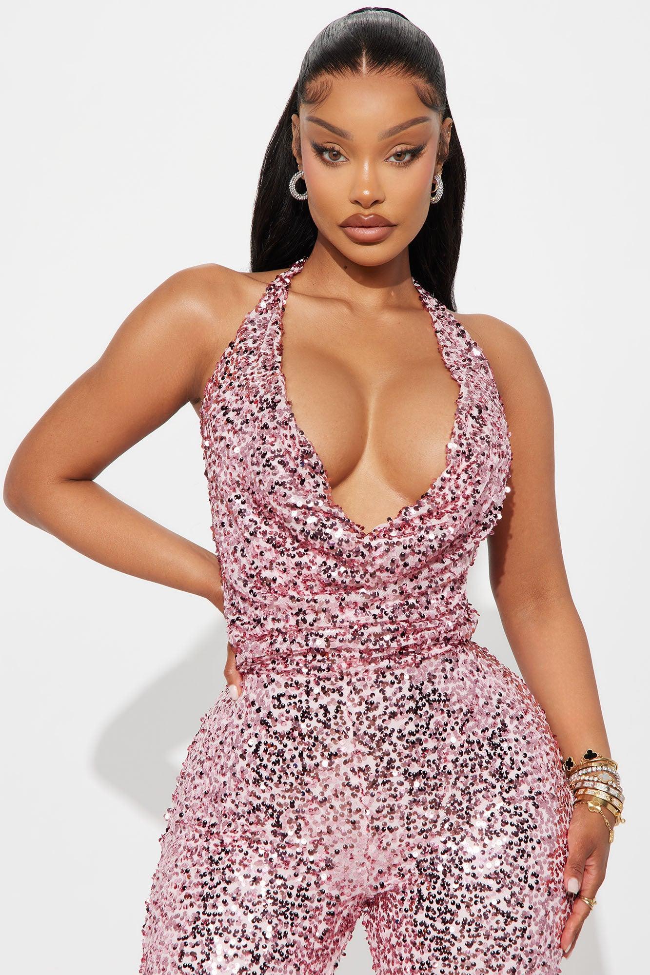 Meet Me On The Dance Floor Sequin Jumpsuit - Pink Product Image