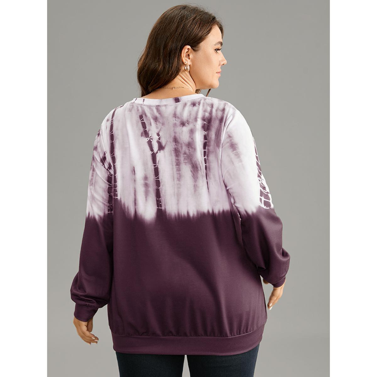 Plus Size Tie Dye Ombre Crew Neck Sweatshirt Women Purple Casual Tie Dye Round Neck Dailywear Sweatshirts BloomChic 18-20/2X Product Image