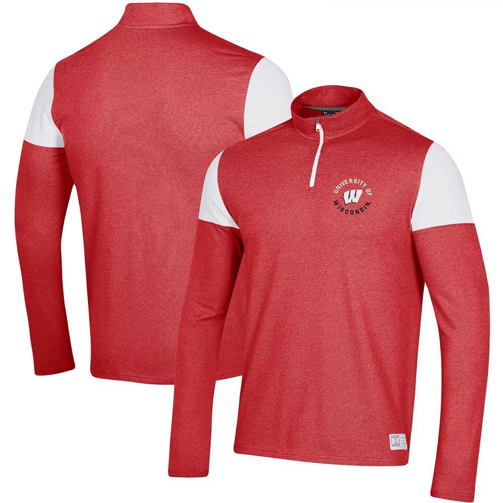 Men's Under Armour Red Wisconsin Badgers Gameday Tri-Blend Quarter-Zip Jacket, Size: Large Product Image