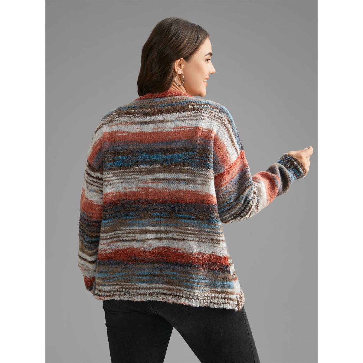 Plus Size Ombre Open Front Curved Hem Cardigan Rust Women Casual Loose Long Sleeve Everyday Cardigans BloomChic 10/M Product Image