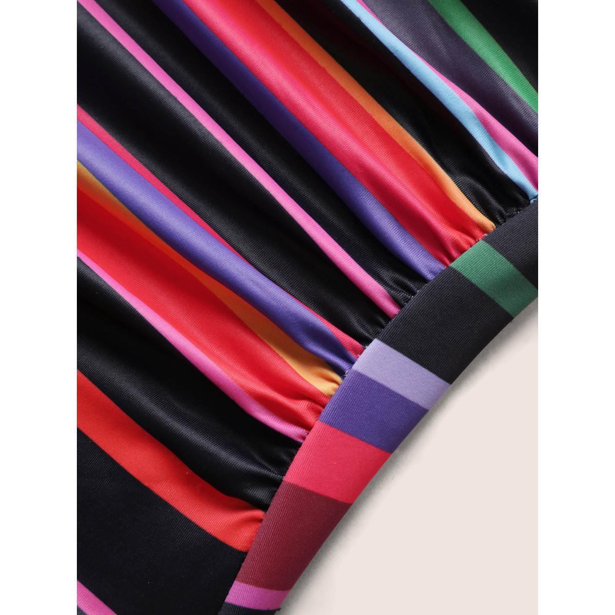 Plus Size Contrast Striped Tie Knot One Piece Swimsuit Women's Swimwear Multicolor Beach Tie knot Curve Bathing Suits High stretch One Pieces BloomChic 26/4X Product Image