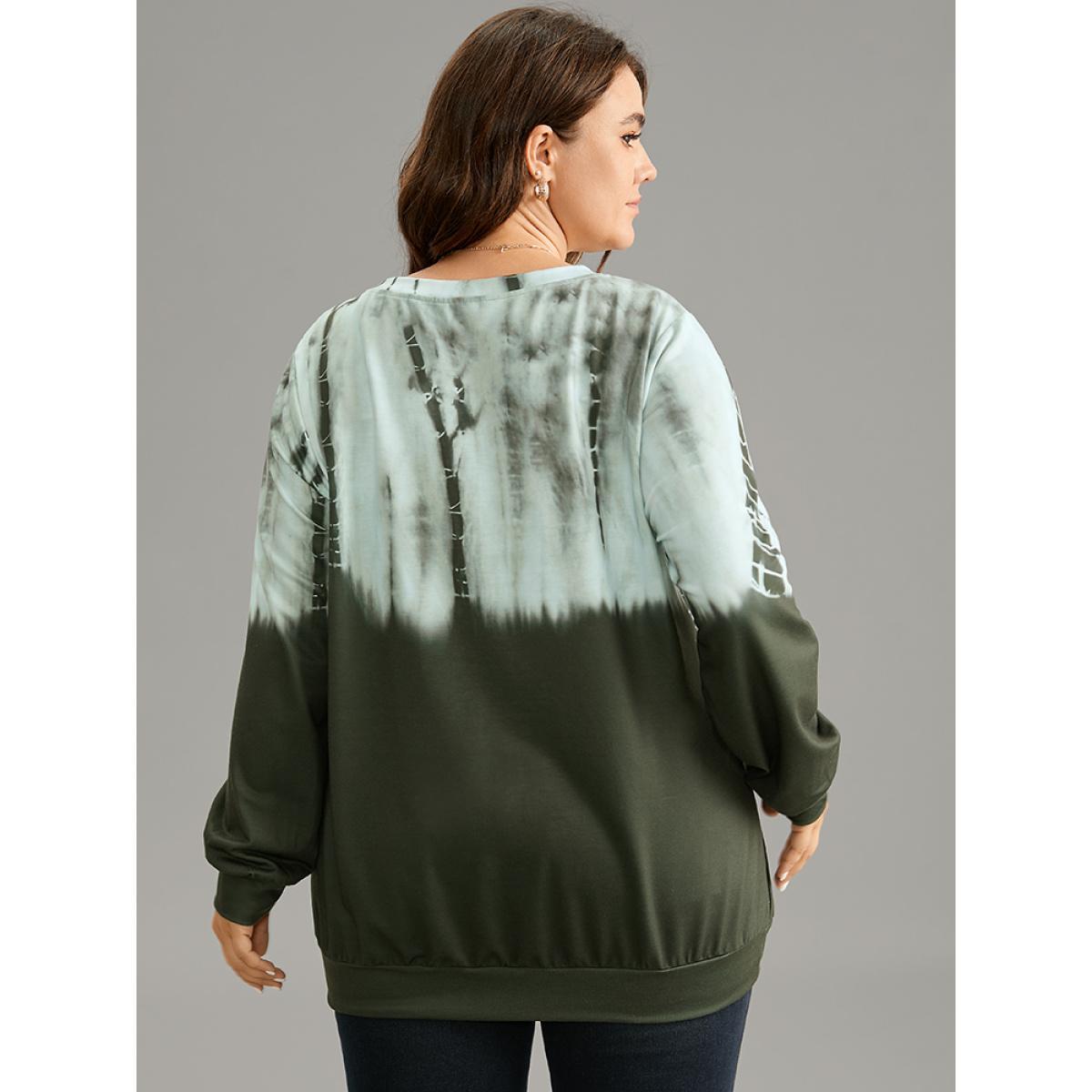 Plus Size Tie Dye Ombre Crew Neck Sweatshirt Women Multicolor Casual Tie Dye Round Neck Dailywear Sweatshirts BloomChic 30/6X Product Image