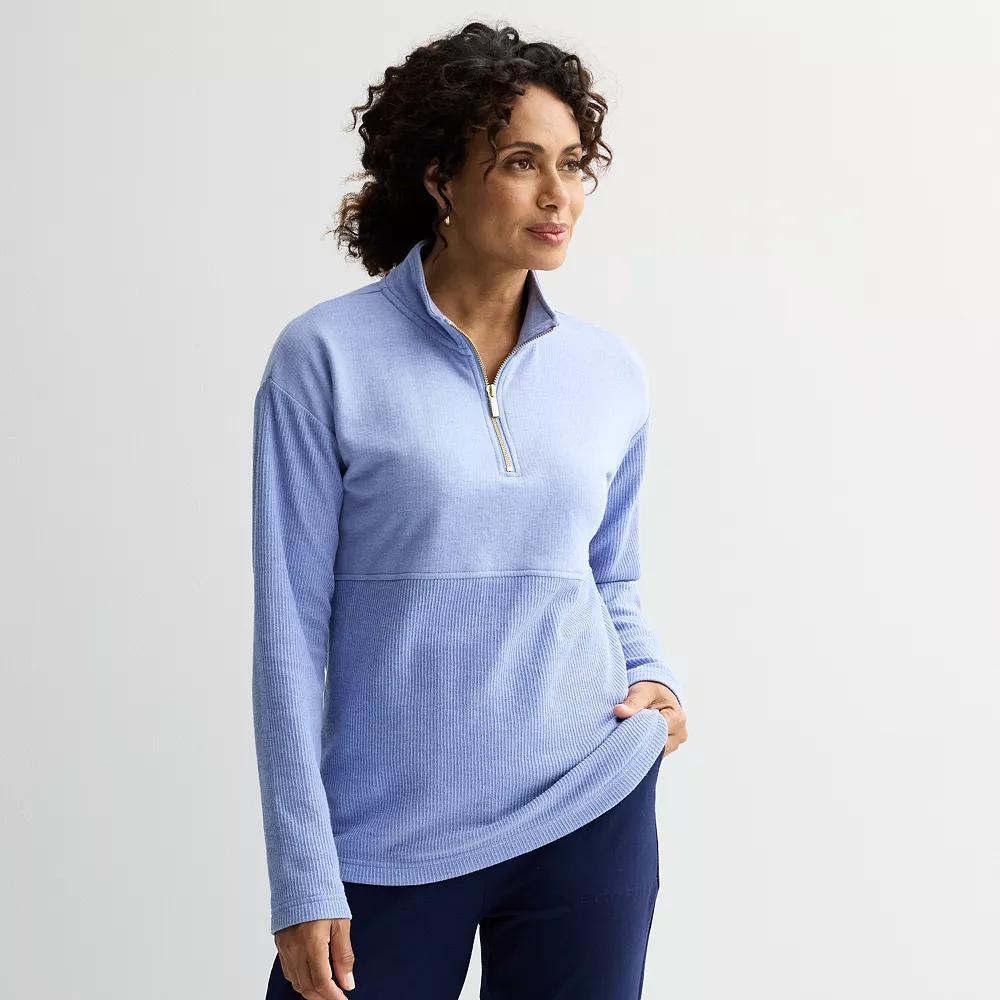 Women's Croft & Barrow® Quarter-Zip Waffle Knit Pullover, Size: XXL, Peri Anemone Product Image