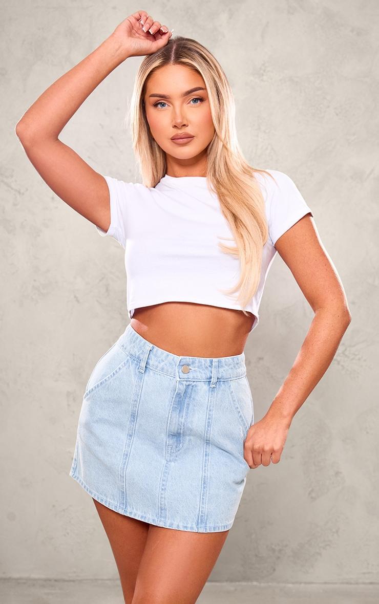 Light Blue Carpenter Pocket Detail Denim Mini Skirt Product Image