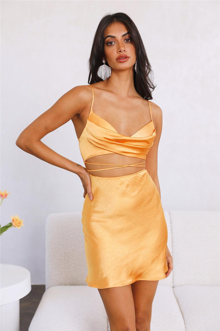 Wined Out Satin Dress Golden Product Image