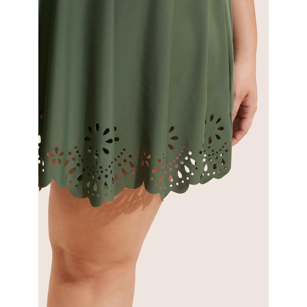 Plus Size Laser Cut Overlap Collar Bodycon Swim Dress Women's Swimwear ArmyGreen Beach Bodycon V-neck High stretch Curve Swim Dresses BloomChic 28/5X Product Image