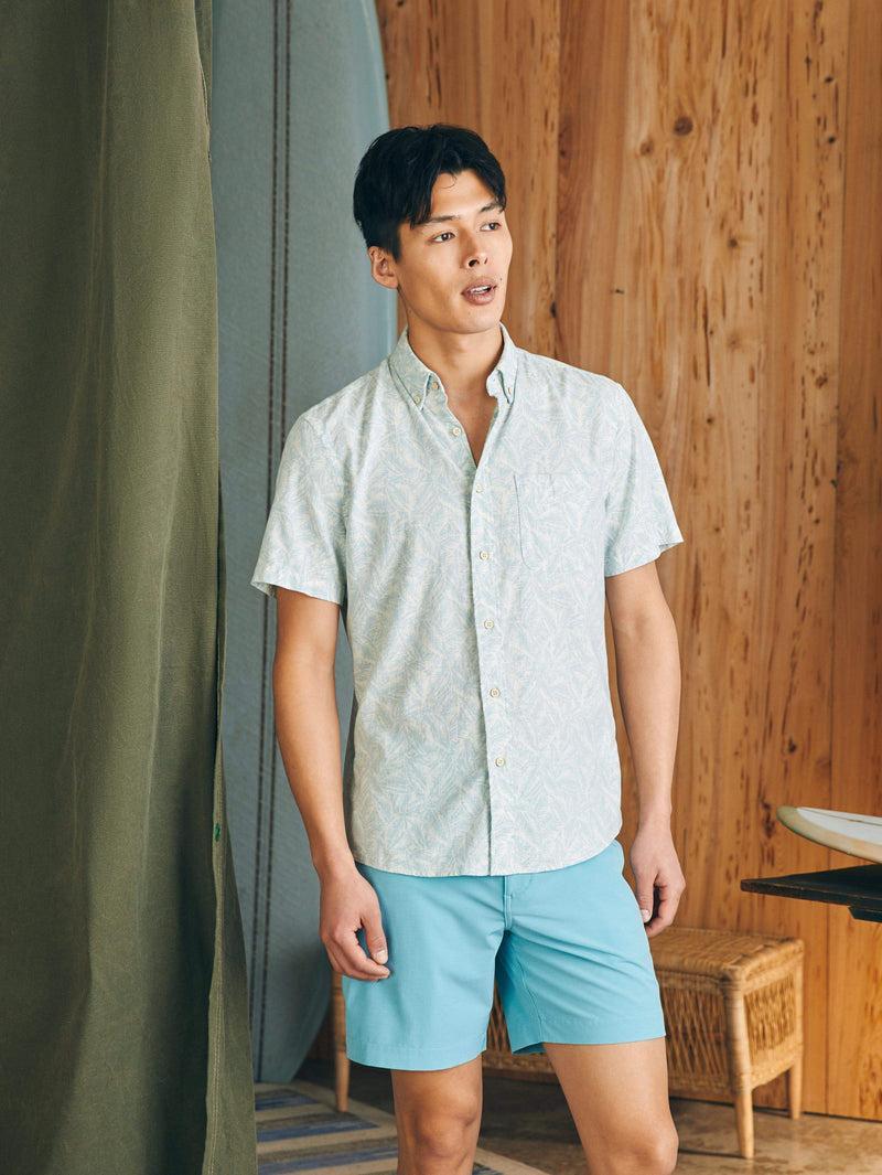 Short-Sleeve Breeze Shirt - Teal Jungle Leaf Print Male Product Image