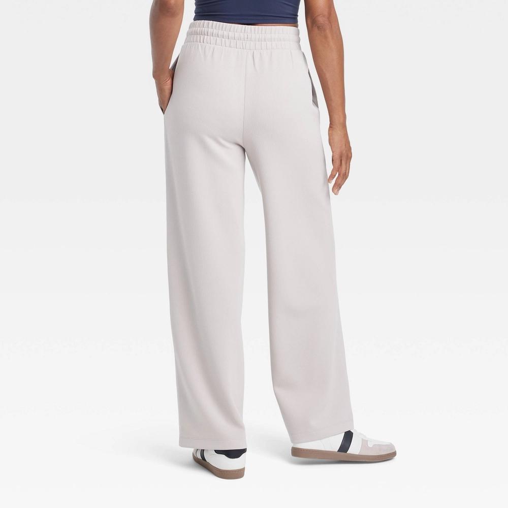 Women's Airy Sleek Ribbed High-Rise Wide Leg Pants - All In Motion™ Light Taupe M Product Image
