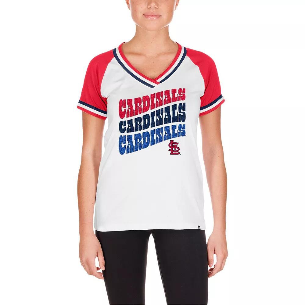 Women's New Era White St. Louis Cardinals Jersey Double Binding Raglan V-Neck T-Shirt, Size: Large Product Image