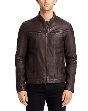 John Varvatos Star Usa Leather Band Collar Moto Jacket Product Image