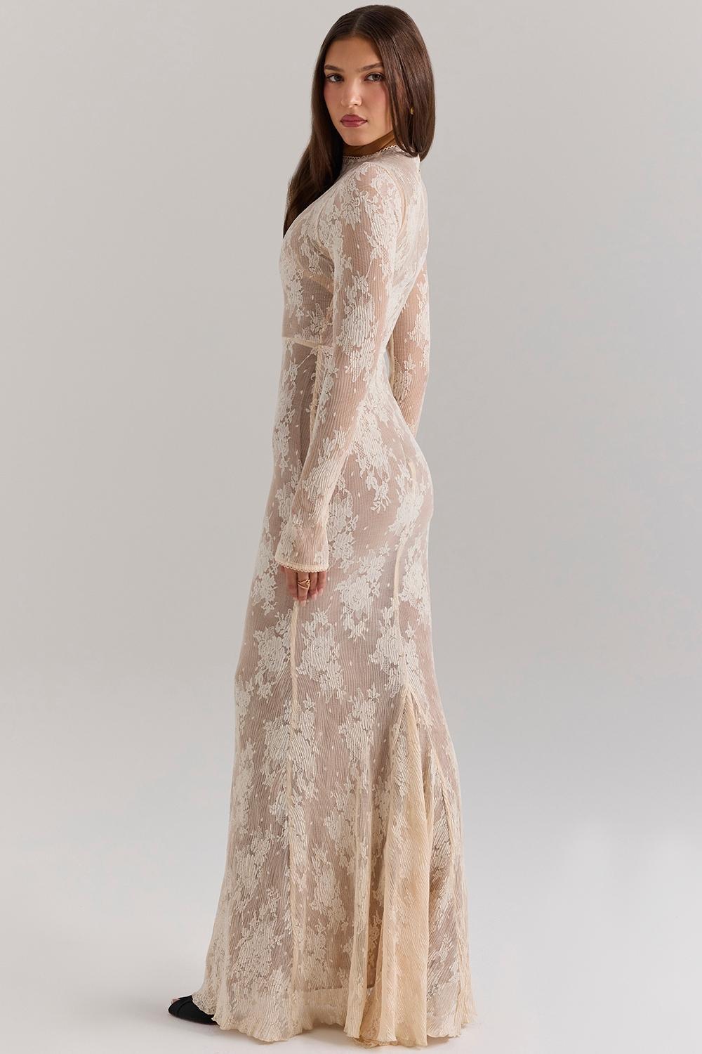 Isoline Peach Lace Maxi Dress Product Image