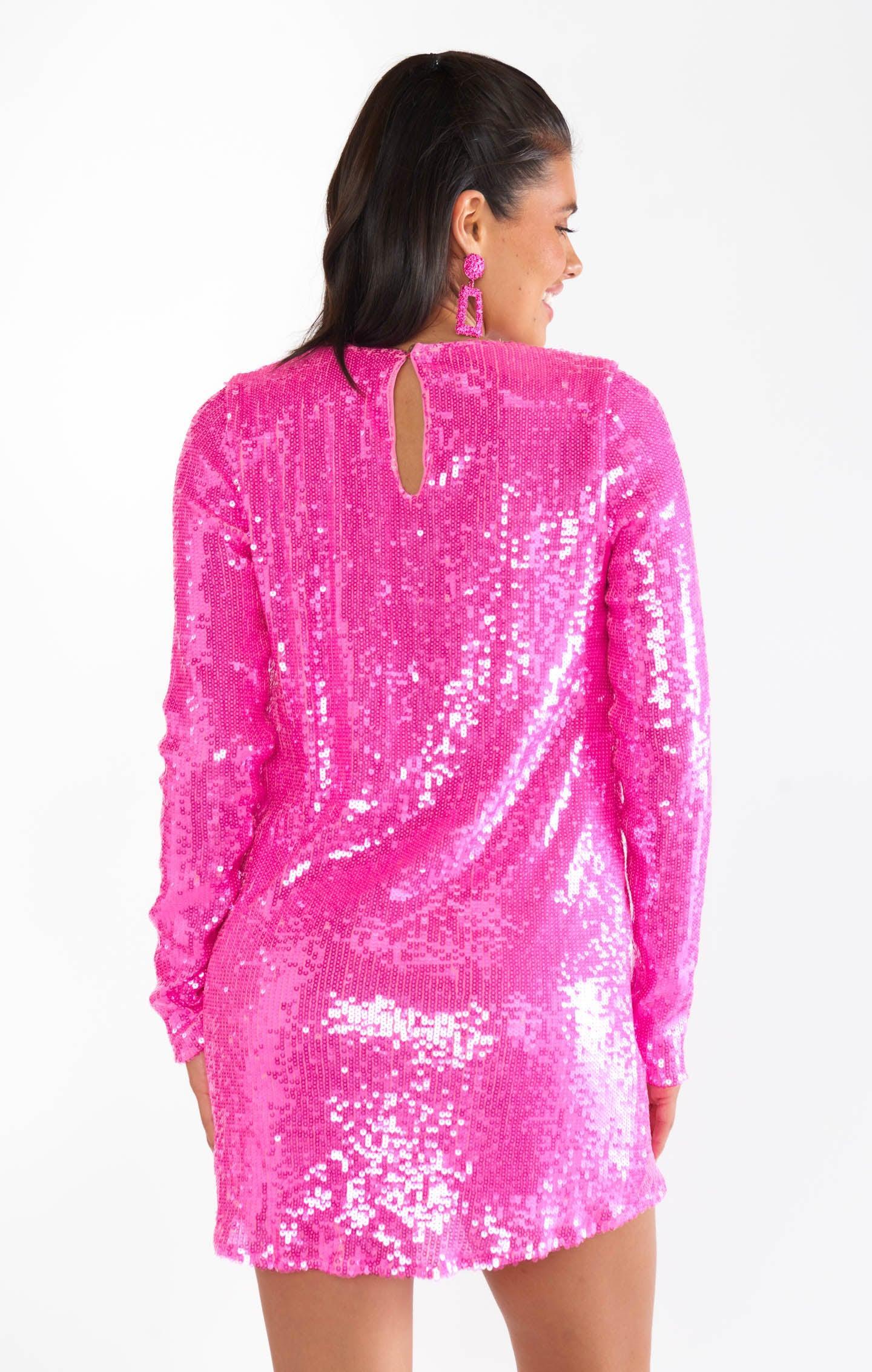 Maddison Mini Dress ~ Bright Pink Sequins Product Image