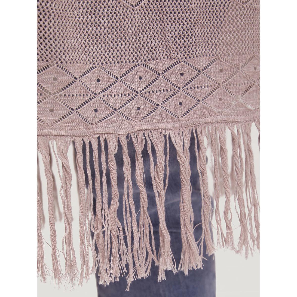 Plus Size Geometric Eyelet Fringe Trim Open Front Cardigan WhiteSmoke Women Casual Loose Long Sleeve Dailywear Cardigans BloomChic 26/4X Product Image