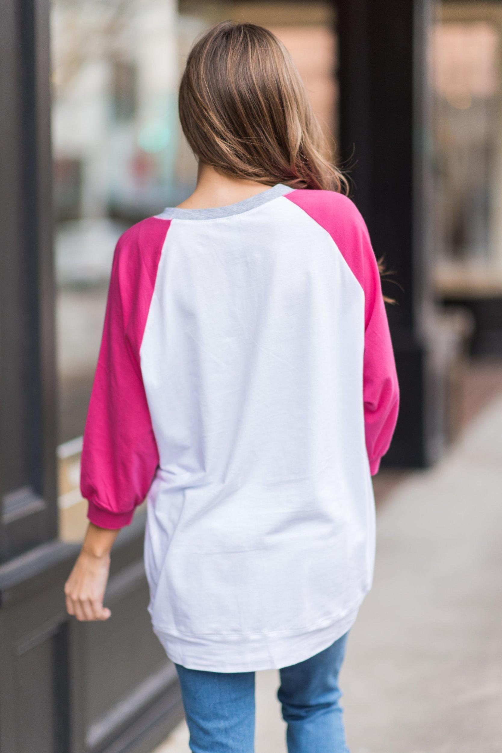 Slouchy Dolman Fuchsia Pink Raglan Tunic w/Pocket Female Product Image
