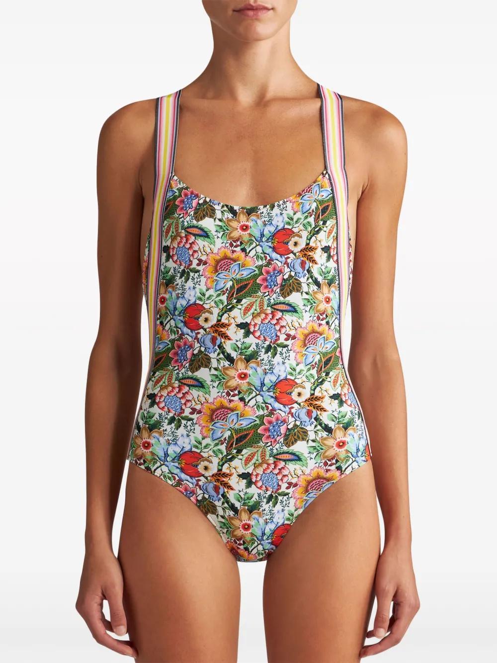 Bouquet-print open-back swimsuit Product Image
