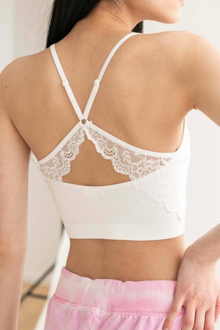 White Seamless Lace Back Bralette Product Image