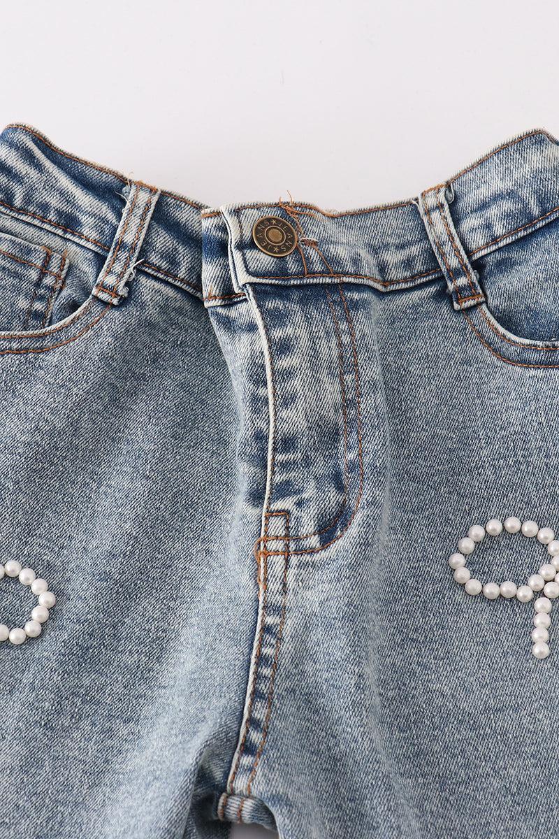Blue pearl denim jeans Product Image