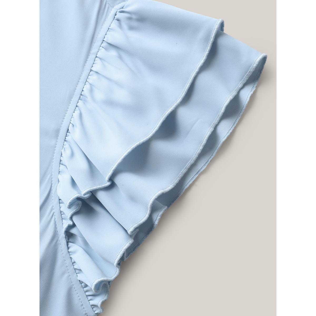 Plus Size Twist Front Woven A-Line Midi Dress LightBlue Women V-neck Sleeveless Curvy BloomChic 14-16/1X Product Image