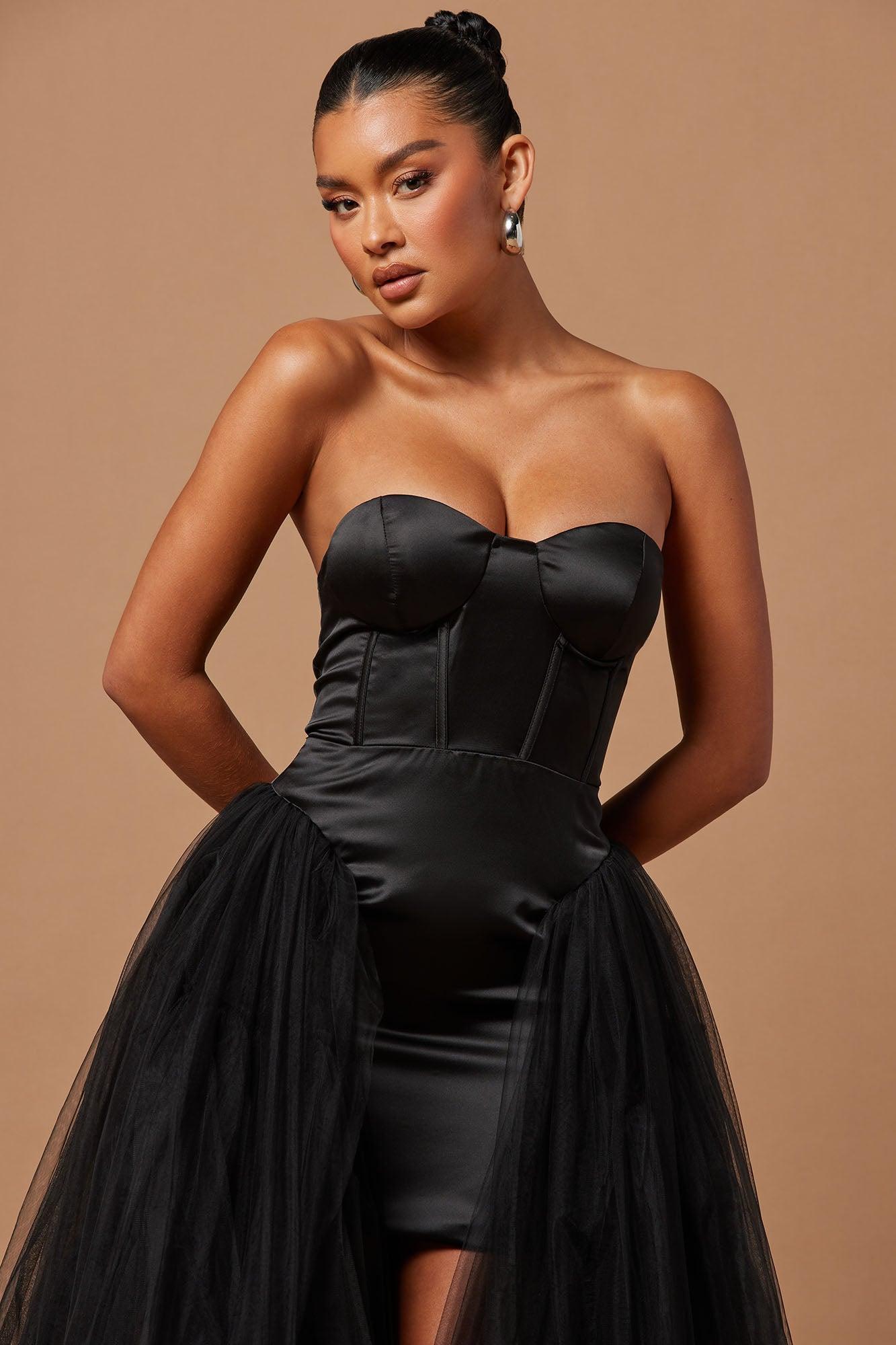 Zoee Corset Tulle Gown - Black Product Image