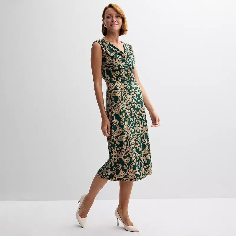 Women's Connected Apparel Printed Drape Neck Midi Dress, Size: 10, Green Product Image