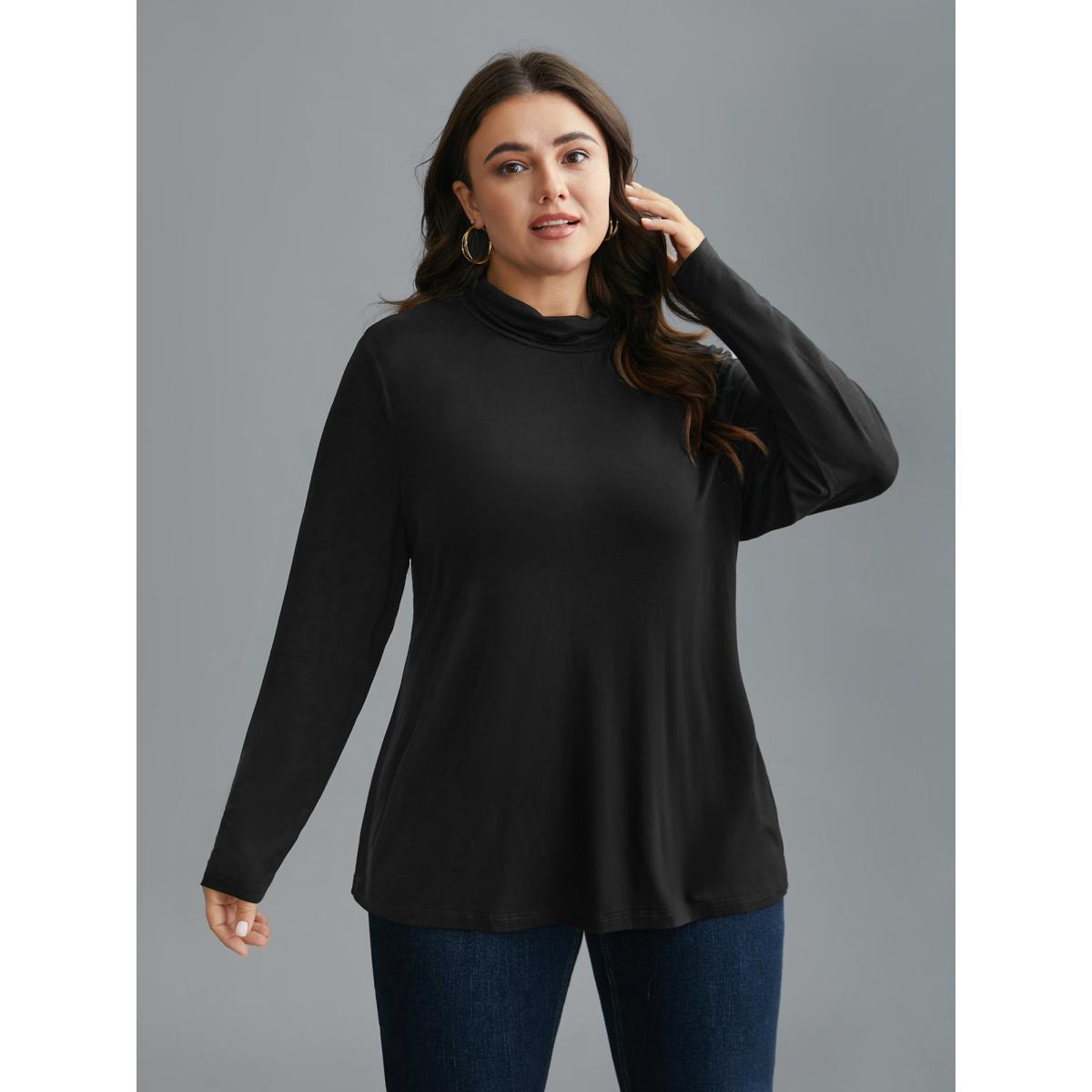 Plus Size Supersoft Essentials Solid Mock Neck T-shirt Black Women Casual Non Mock Neck Everyday T-shirts BloomChic 28/5X Product Image
