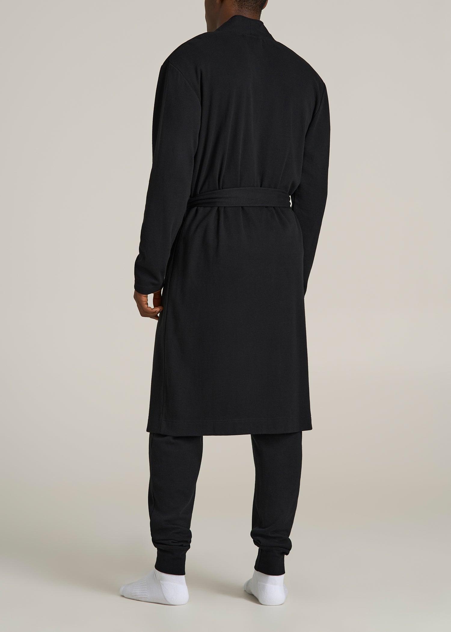 Waffle-Knit Lounge Robe for Tall Men in Black Product Image