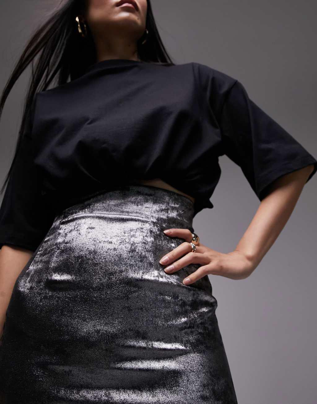 Topshop metallic super high waist maxi skirt Product Image