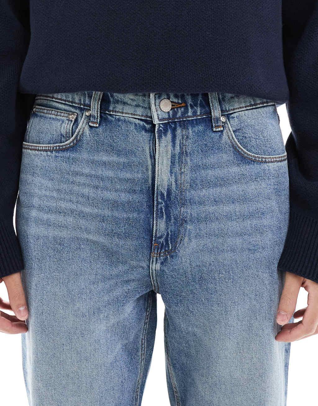 ASOS DESIGN straight fit jeans in mid wash blue Product Image