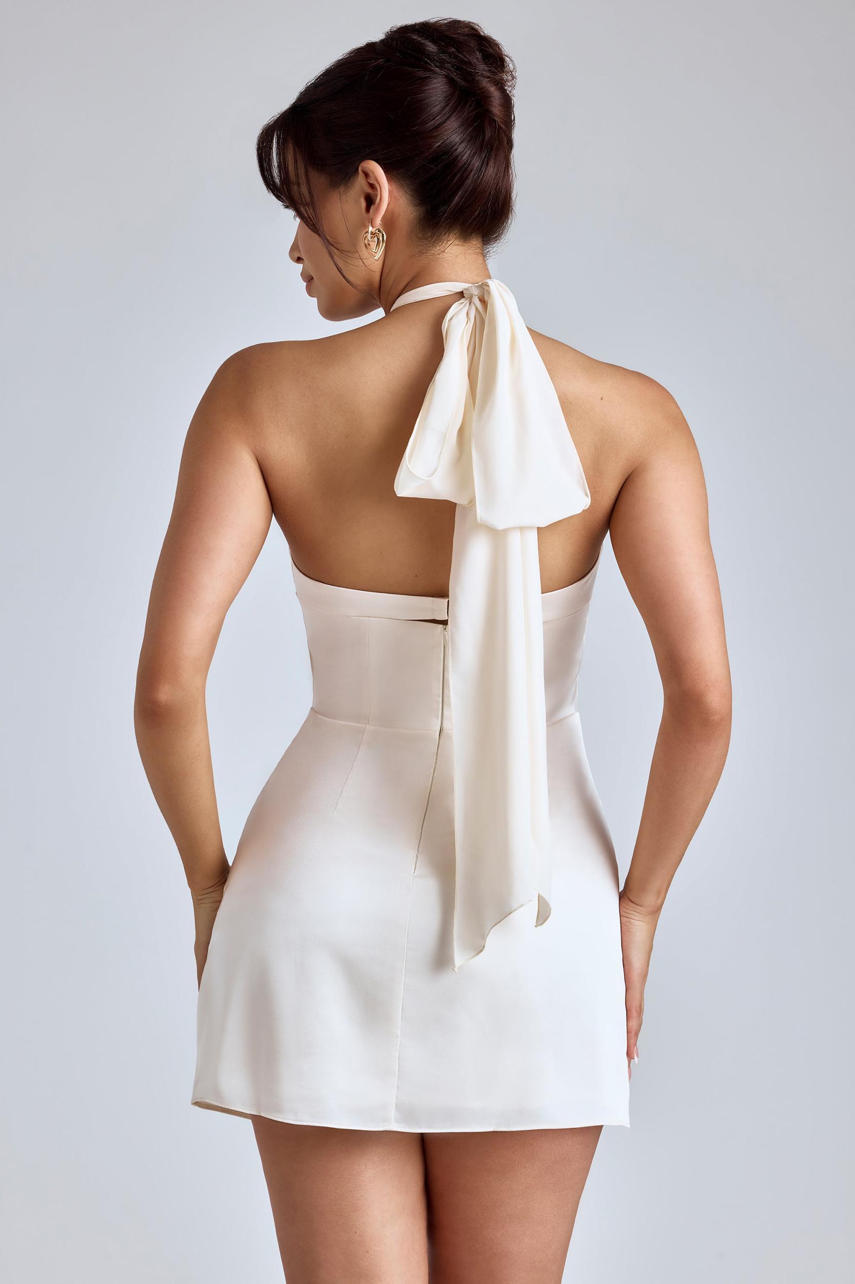 Cross-Neck A-Line Mini Dress in Ivory Product Image