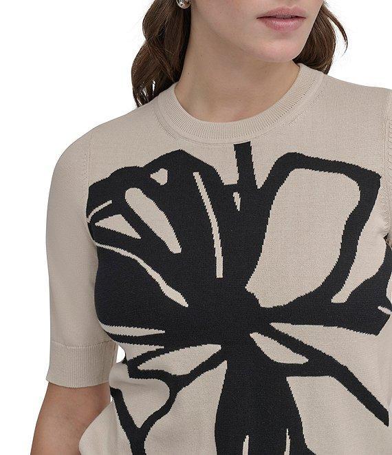 DKNY by Donna Karan Short Sleeve Knit Graffiti Floral Sweater Product Image