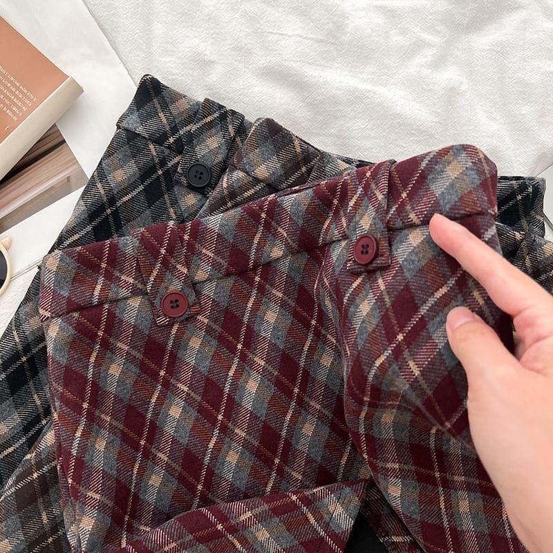 High Waist Plaid Mini A-Line Skirt Product Image