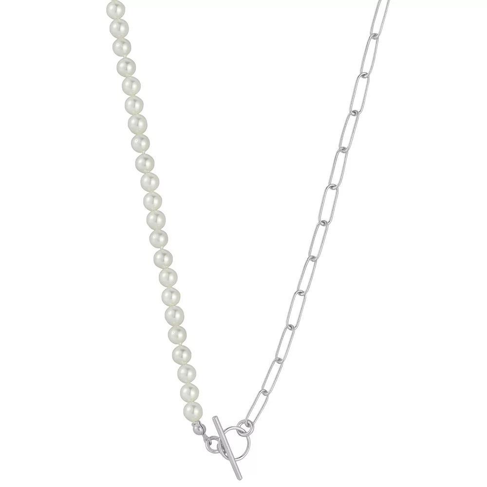 Sunkissed Sterling Sterling Silver Freshwater Cultured Pearl Paperclip Chain Toggle Necklace, Women's, Size: 18", Silver Tone Product Image