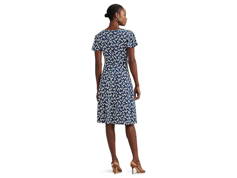 Lauren Ralph Lauren Floral Stretch Jersey Surplice Dress Cream) Women's Dress Product Image
