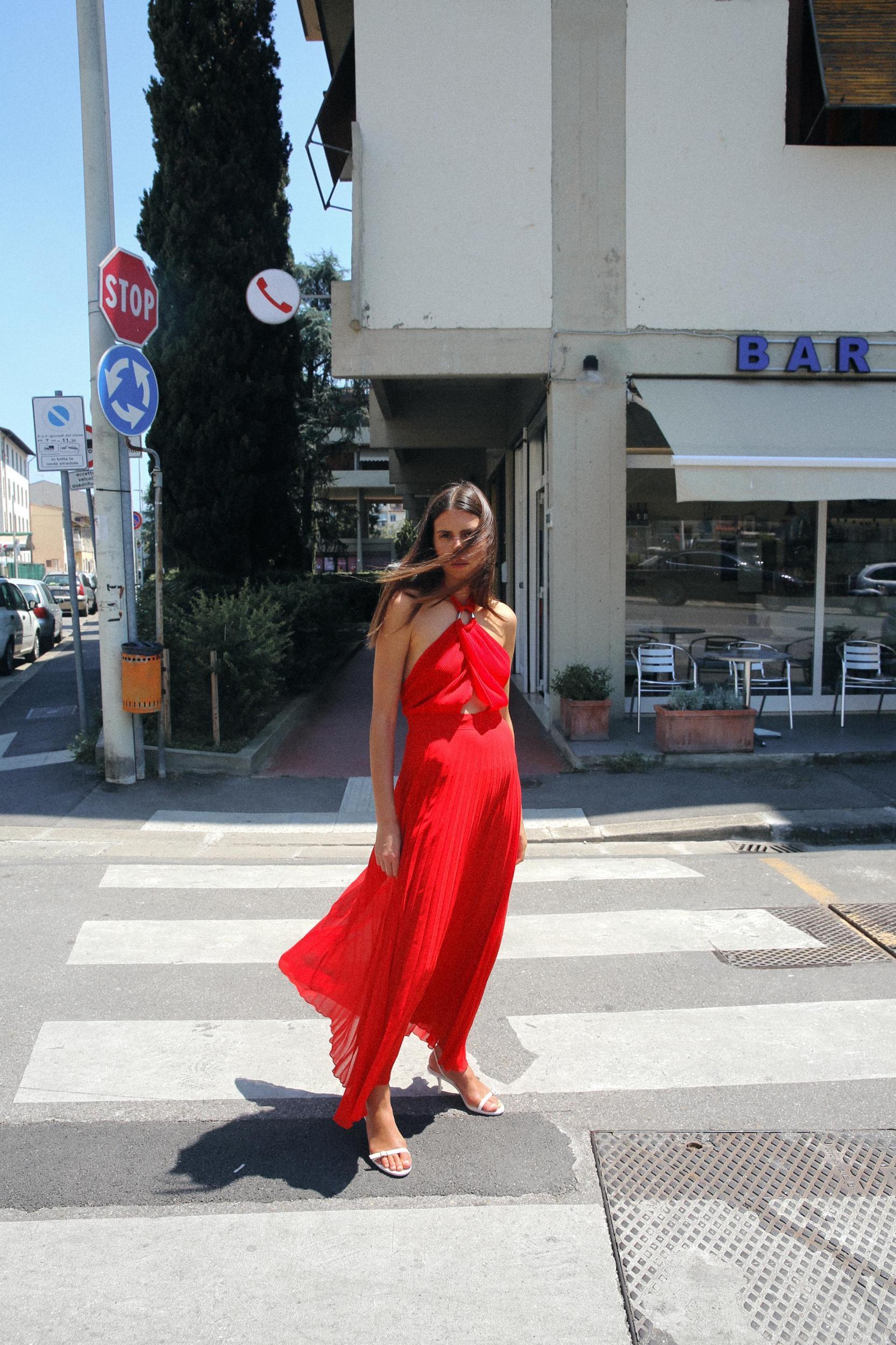 PLEATED HALTER DRESS Product Image