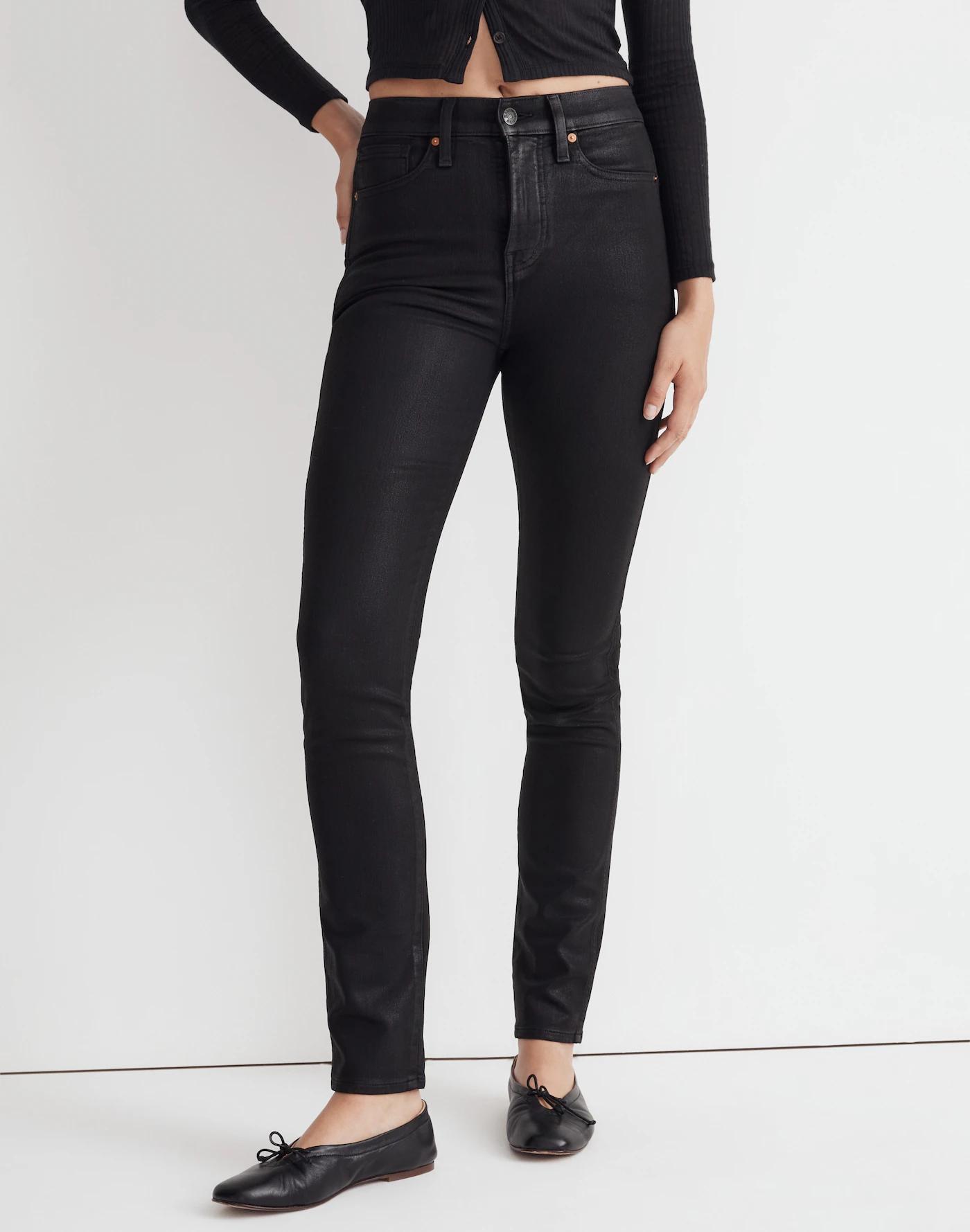 Stovepipe Jeans in True Black Wash: Coated Edition Product Image
