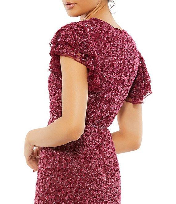 Mac Duggal Beaded Short Flutter Sleeve Crew Neck Sheath Gown Product Image
