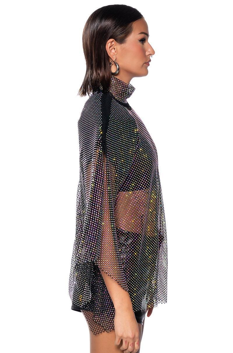 QUEEN OF THEM ALL EMBELLISHED MOCK NECK BLOUSE Product Image