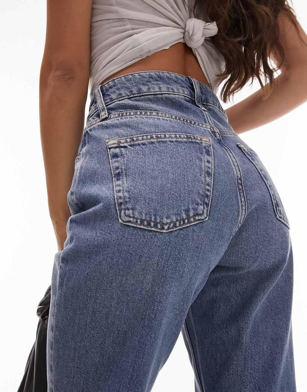 Topshop Hourglass straight Kort jeans in mid blue Product Image