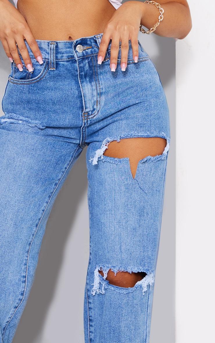 Petite Mid Blue Wash Ripped Split Hem Jeans Product Image