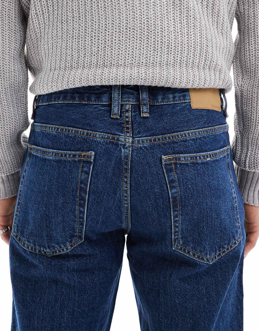 Pull&Bear standard fit rinse wash jeans in dark blue Product Image