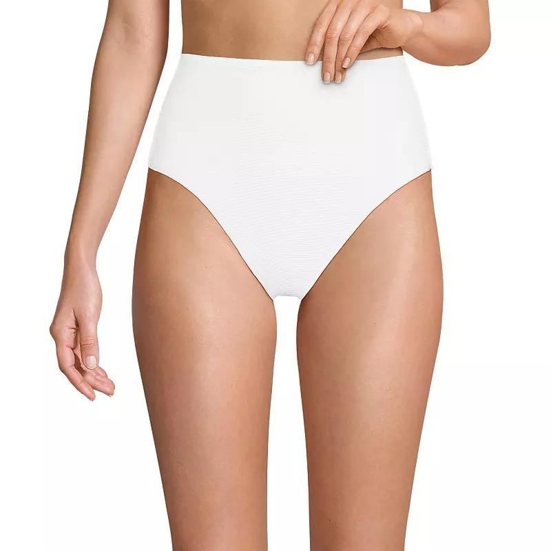 Women's Lands' End Ribbed Smoothing High Waisted Bikini Bottoms, Size: 16, Dark Red Ottoman Product Image