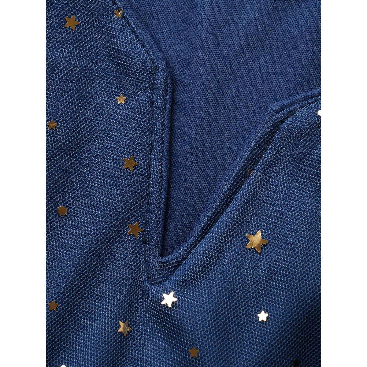 Plus Size Moon & Star Sequin Layered Hem Notched Cami Dress DarkBlue Women Cocktail Non Notched collar Sleeveless Curvy Midi Dress BloomChic 22-24/3X Product Image