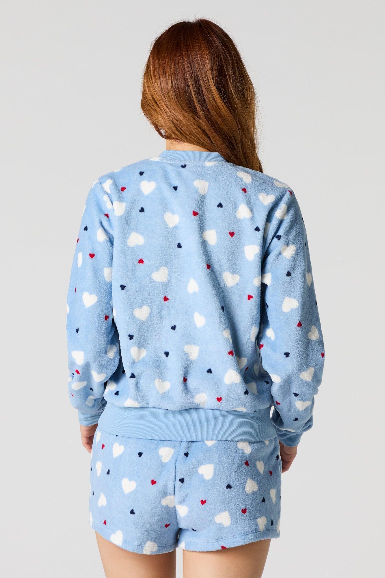 Printed Plush Long Sleeve & Short 2 Piece Pajama Set Female Product Image