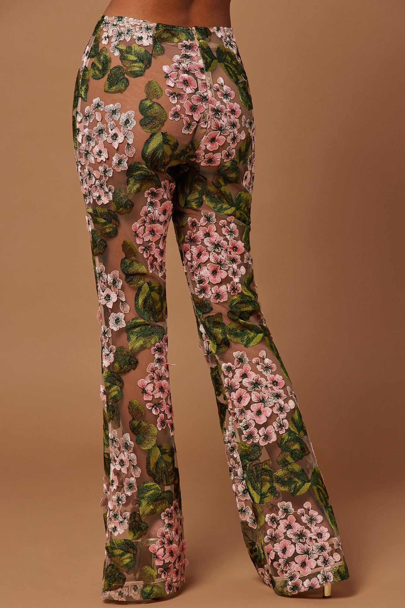 Elodie Floral Embroidered Pant - Pink/combo Product Image
