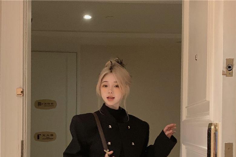 Double-Breasted Tweed Jacket / Mock-Neck Mini A-Line Dress Product Image