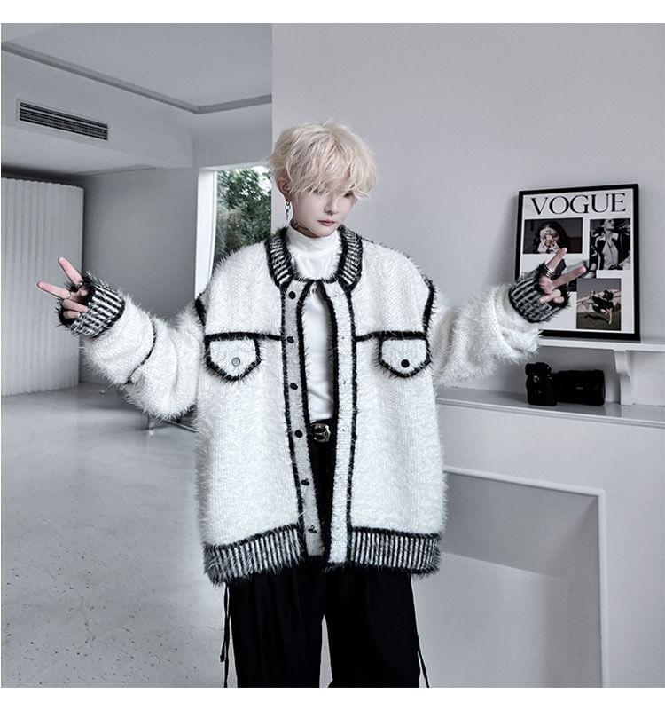 Round Neck Two Tone Oversized Cardigan Product Image