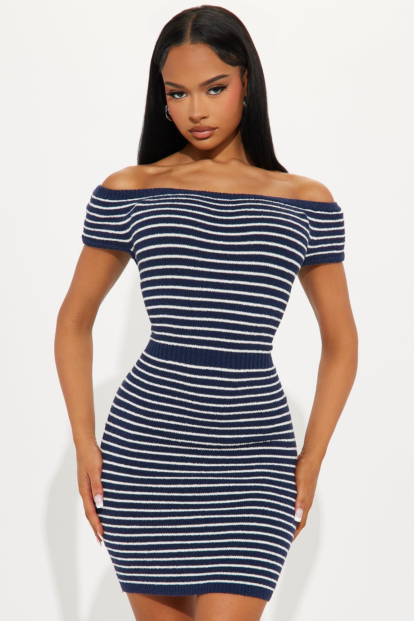 Lucinda Striped Mini Dress - Navy Product Image